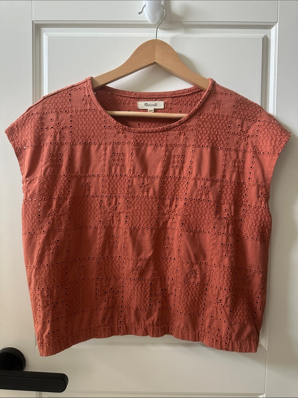 Madewell Coral Eyelet Short-Sleeve Cotton Top